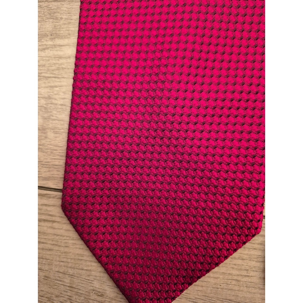 Ermenegildo Zegna Mens Metallic Red Pink Silk Diamond Weave Tie Italy VTG - Picture 3 of 6